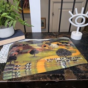 Farmhouse Scene Glass Cutting Board